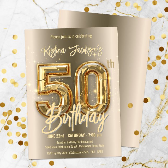 Invitation Golden Diamond Accents Célébration du 50e annivers (Créateur téléchargé)