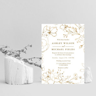 Invitation Golden Floral Elegant Blanc Mariage moderne