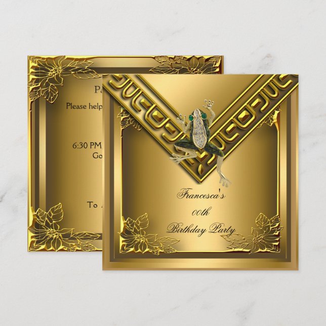 Invitation Golden Frog Elite Élégante fête d'anniversaire (Devant / Derrière)