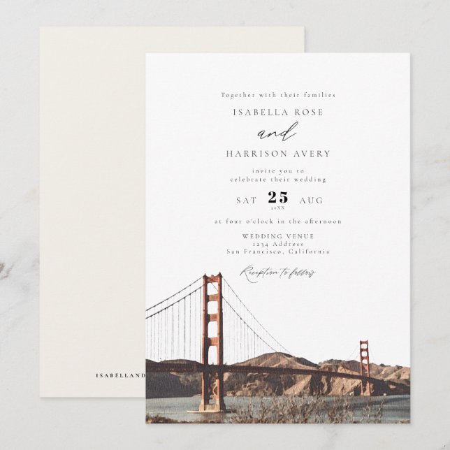 Invitation Golden Gate San Francisco California Mariage (Devant / Derrière)