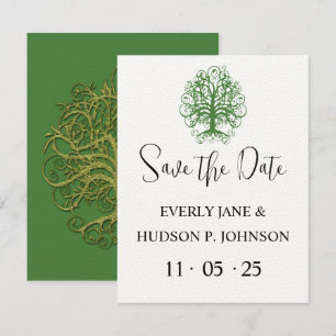 Invitation Golden Green Swirl Arbre Racines de l'amour Mariag