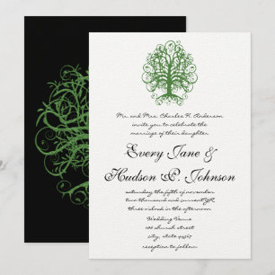 Invitation Golden Green Swirl Arbre Roots of Love Mariage Inv