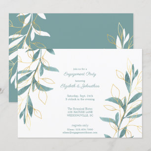 Invitation Golden Green Watercolor Fête d'engagement floral