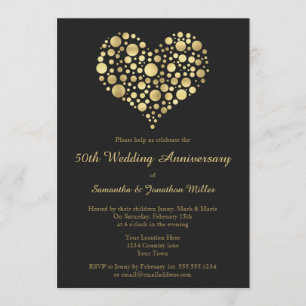 Invitation Golden Heart 50e Mariage Anniversaire or Invitatio