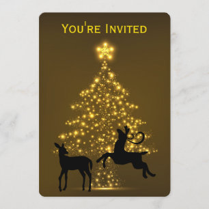 Invitation Golden Holiday Tree avec Mariage de cerfs Silhouet