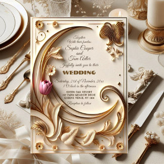 Invitation Golden Ivory Baroque Asymétrique Mariage