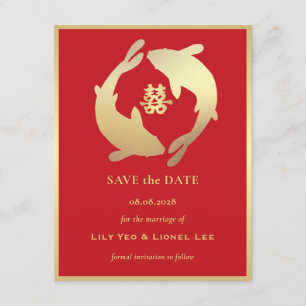 Invitation Golden Koi et double bonheur Enregistrer la date
