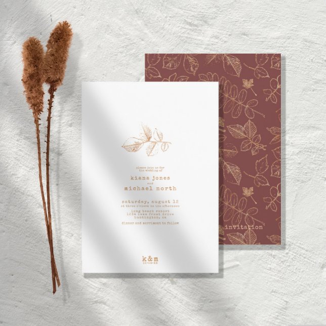 Invitation Golden Leaf Mariage Gold/Burgundy ID655 (Créateur téléchargé)