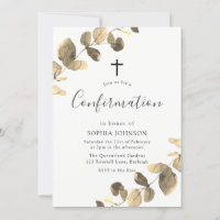 Golden Leaf Religious Celebration Confirmation Inv
