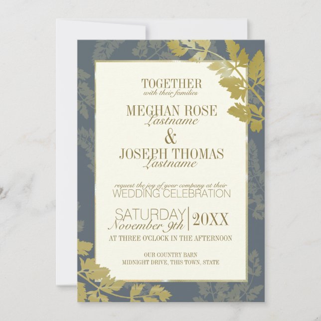 Invitation Golden Leaf Woodland Élégance Mariage botanique (Devant)