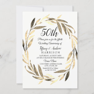 Invitation Golden Leaf Wreath 50e anniversaire Mariage Invita
