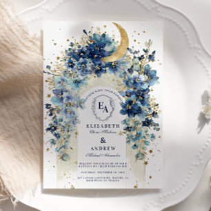 Invitation Golden Moon et Midnight Florals Mariage