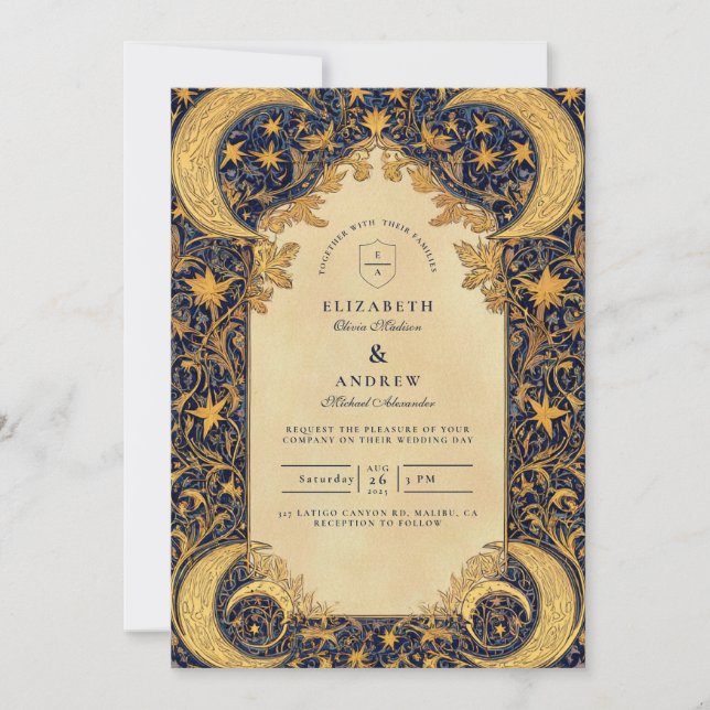 Invitation Golden Moonlit Baroque Wedding (Devant)