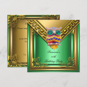 Invitation Golden Owl Elite Élégante fête d'anniversaire Vert