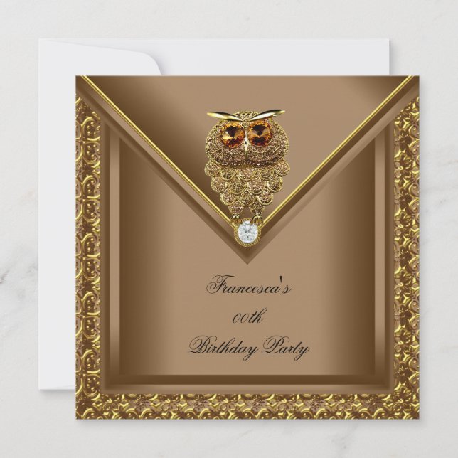 Invitation Golden Owl Image Elite Élégante fête d'anniversair (Devant)