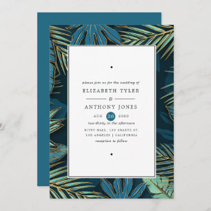 Invitation Golden Palm Feuille Exotic Tropical Mariage
