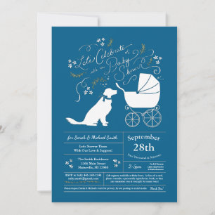 Invitation Golden Retriever Baby shower chien bleu