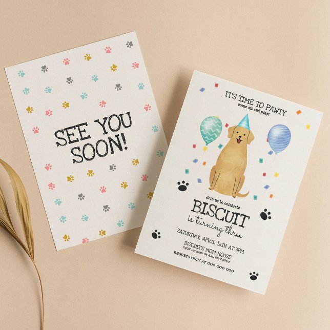 Invitation Golden Retriever Chien Pawty Chien Chiot Bleu Anni (Créateur téléchargé)
