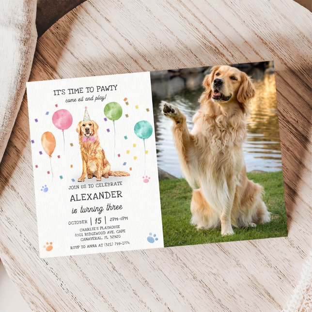 Invitation Golden Retriever Pawty Chien Chien Chien Chien Chi (Créateur téléchargé)