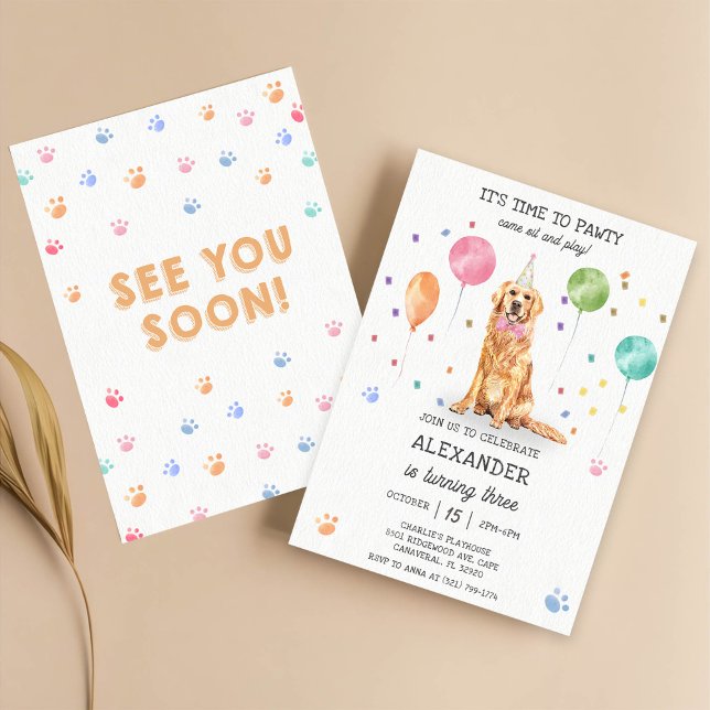 Invitation Golden Retriever Pawty Chien Chien Chien Chien Chi (Créateur téléchargé)