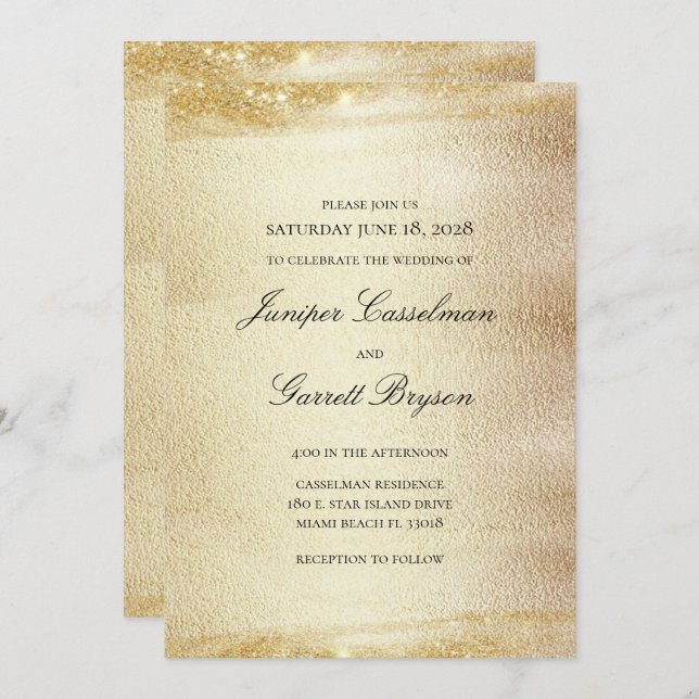 Invitation Golden Rhapsody Mariage Elegant Sparkling Gold Inv (Devant / Derrière)