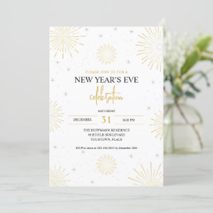 Invitation Golden Starbursts New Year's Eve Party
