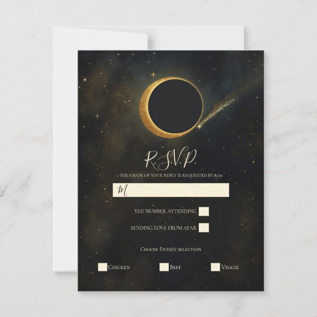 Invitation Golden Stardust Eclipse Mariage céleste RSVP (Devant)