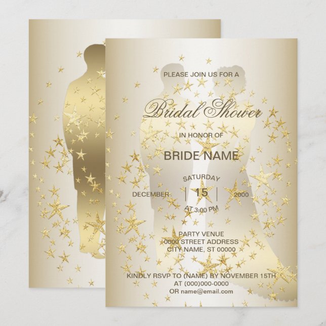Invitation Golden Stars Bride And Groom Bridal Shower Party (Devant / Derrière)