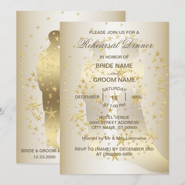 Invitation Golden Stars Bride And Groom Rehearsal Dinner (Devant / Derrière)