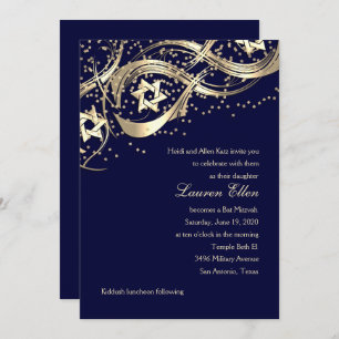 Invitation Golden Stars Confetti Bat mitzvah