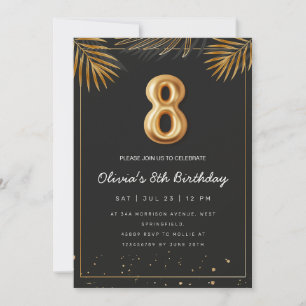 Invitation Golden Tropical Palm Feuille 8e anniversaire
