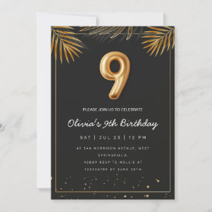 Invitation Golden Tropical Palm Feuille 9e anniversaire