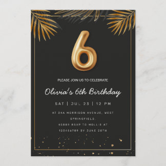 Invitation  Golden Tropical Palm Leaves 6th Birthday 