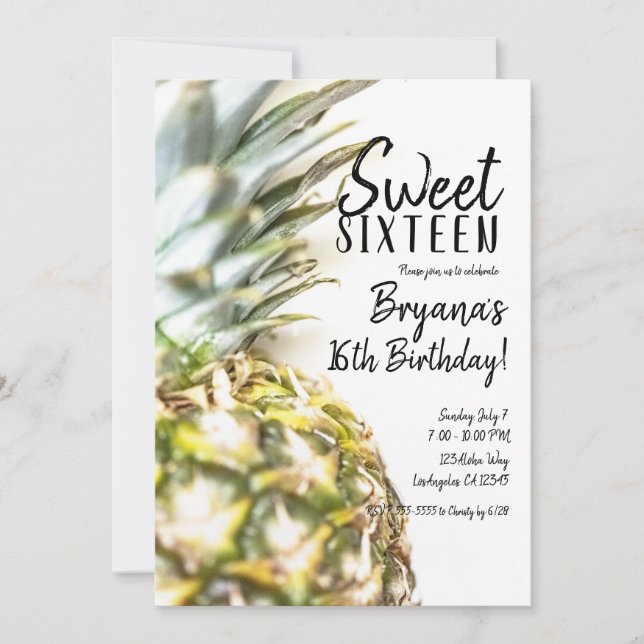 Invitation Golden Tropical Pineapple Sweet 16 Beach Party (Devant)