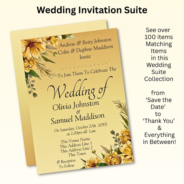 Invitation Golden Yellow Flowers Mariage Suite (Créateur téléchargé)