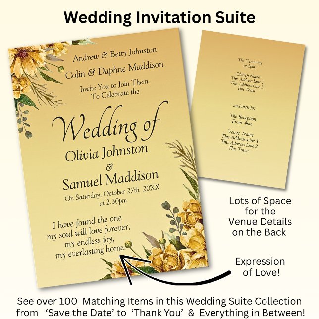 Invitation Golden Yellow Flowers Mariage Suite (Créateur téléchargé)