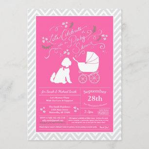 Invitation Goldendoodle chien Baby shower fille rose