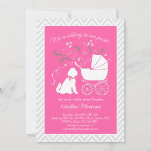 Invitation Goldendoodle chien Baby shower fille rose
