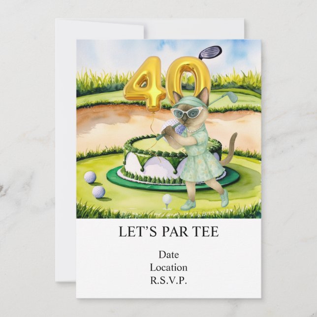 Invitation Golf  40e anniversaire avec gâteau pour les amoure (Devant)