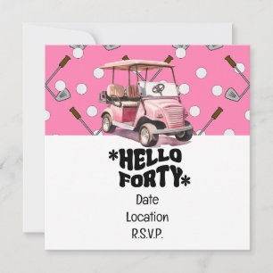 Invitation Golf 40e anniversaire avec panier rose femme golfe