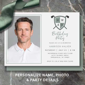 Invitation Golf 40th Birthday Party Photo Modern Green