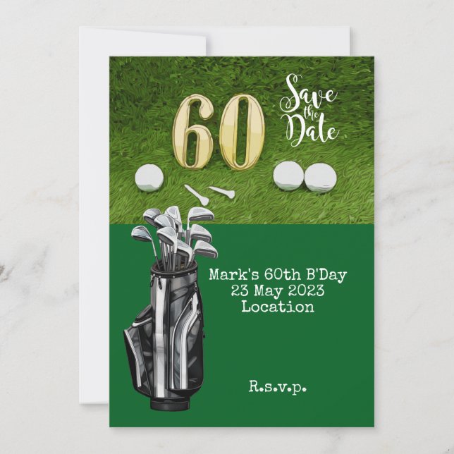 Invitation Golf 60e anniversaire avec balle de golf sur vert (Devant)