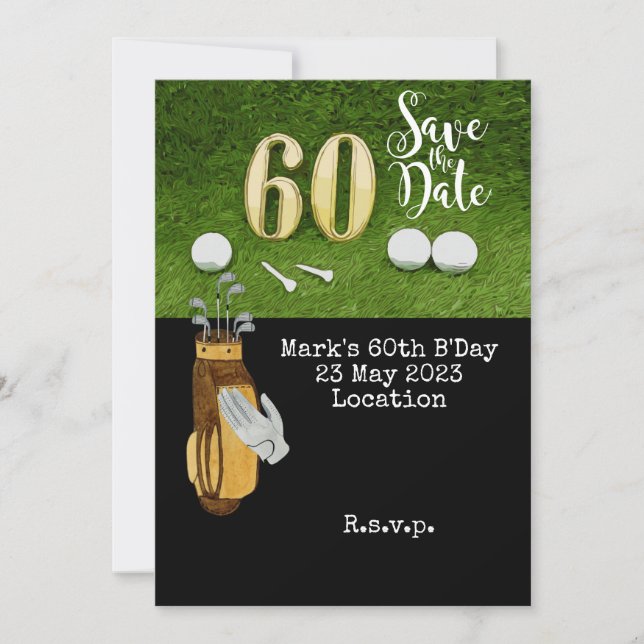 Invitation Golf 60e anniversaire avec balle de golf sur vert (Devant)