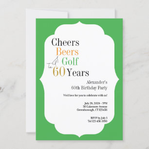 Invitation Golf 60e anniversaire Cheers and Beers Green