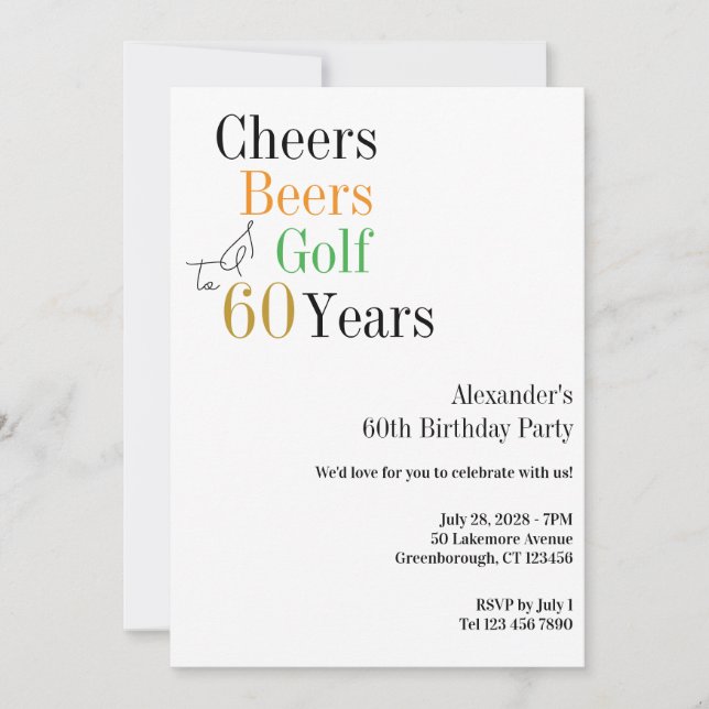 Invitation Golf 60e anniversaire Cheers et bières minimal (Devant)