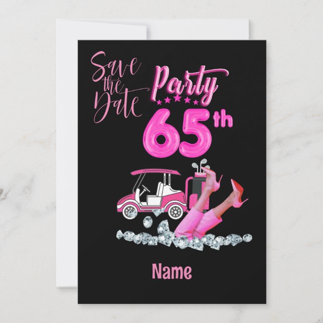 Invitation Golf 65e anniversaire en thème rose pour femme gol (Devant)