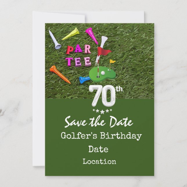Invitation Golf 70ème anniversaire avec voiturette de golf (Devant)