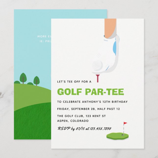 Invitation Golf à thème fête d'anniversaire (Devant / Derrière)
