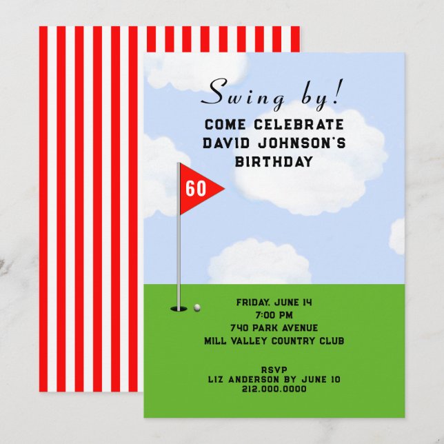 Invitation Golf à thème fête d'anniversaire (Devant / Derrière)