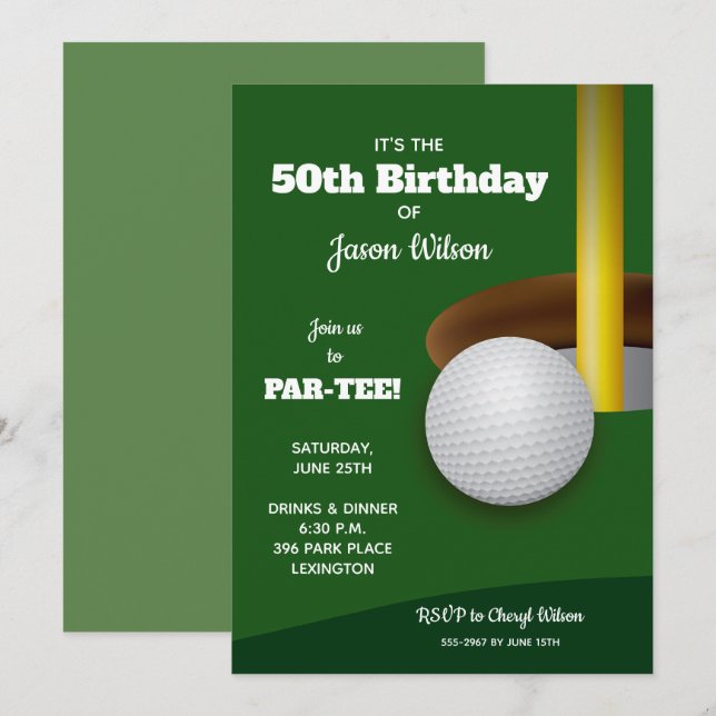 Invitation Golf Adulte fête d'anniversaire (Devant / Derrière)
